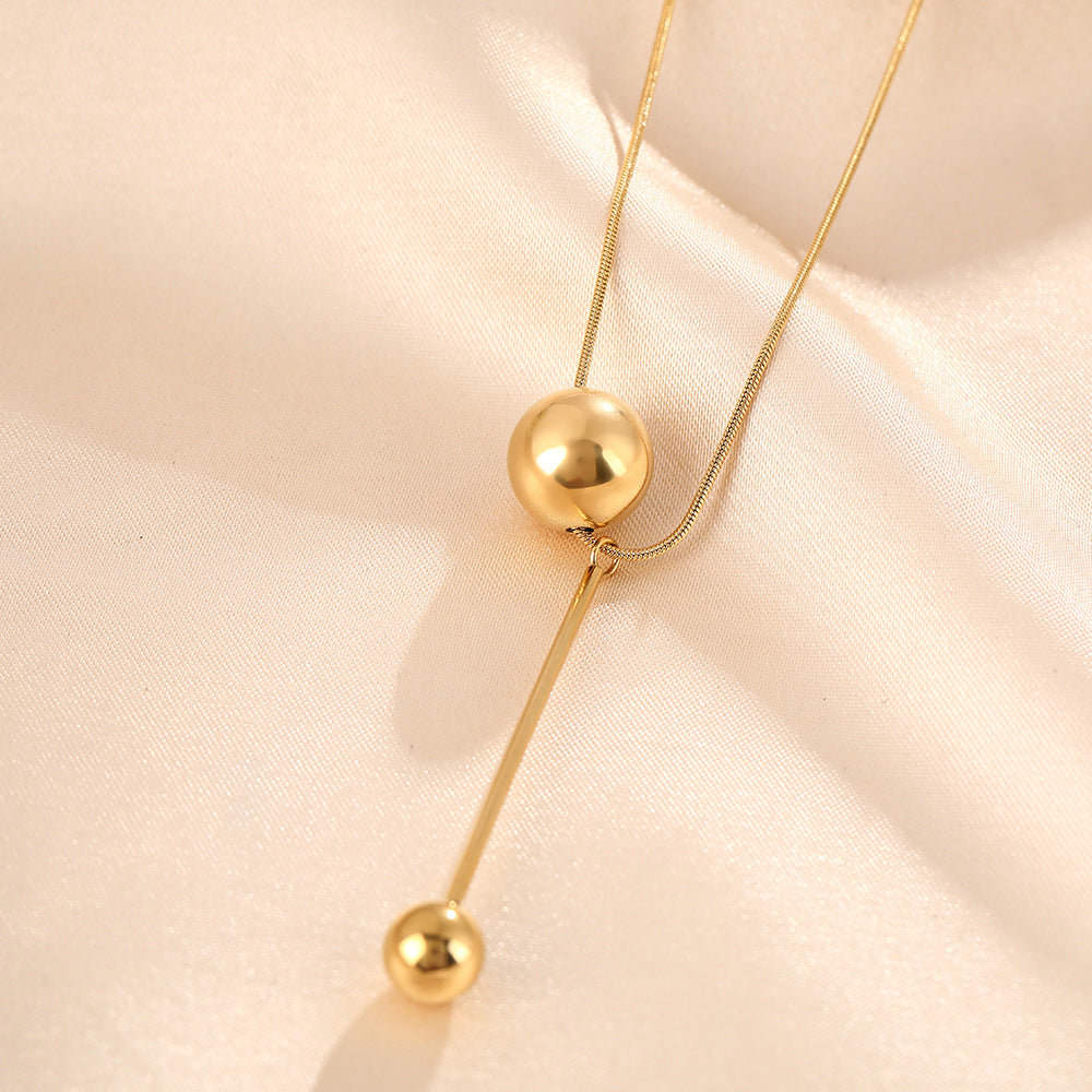 Hot Sale Titanium Steel Necklace Women's Gold Round Ball High Sense Light Luxury Niche Design Sense Clavicle Chain Jewelry Wholesale
