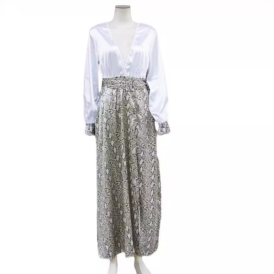 Spot Spring and Autumn New Button Sexy Splicing Split Dress V-Neck Lantern Sleeve Women's Dress