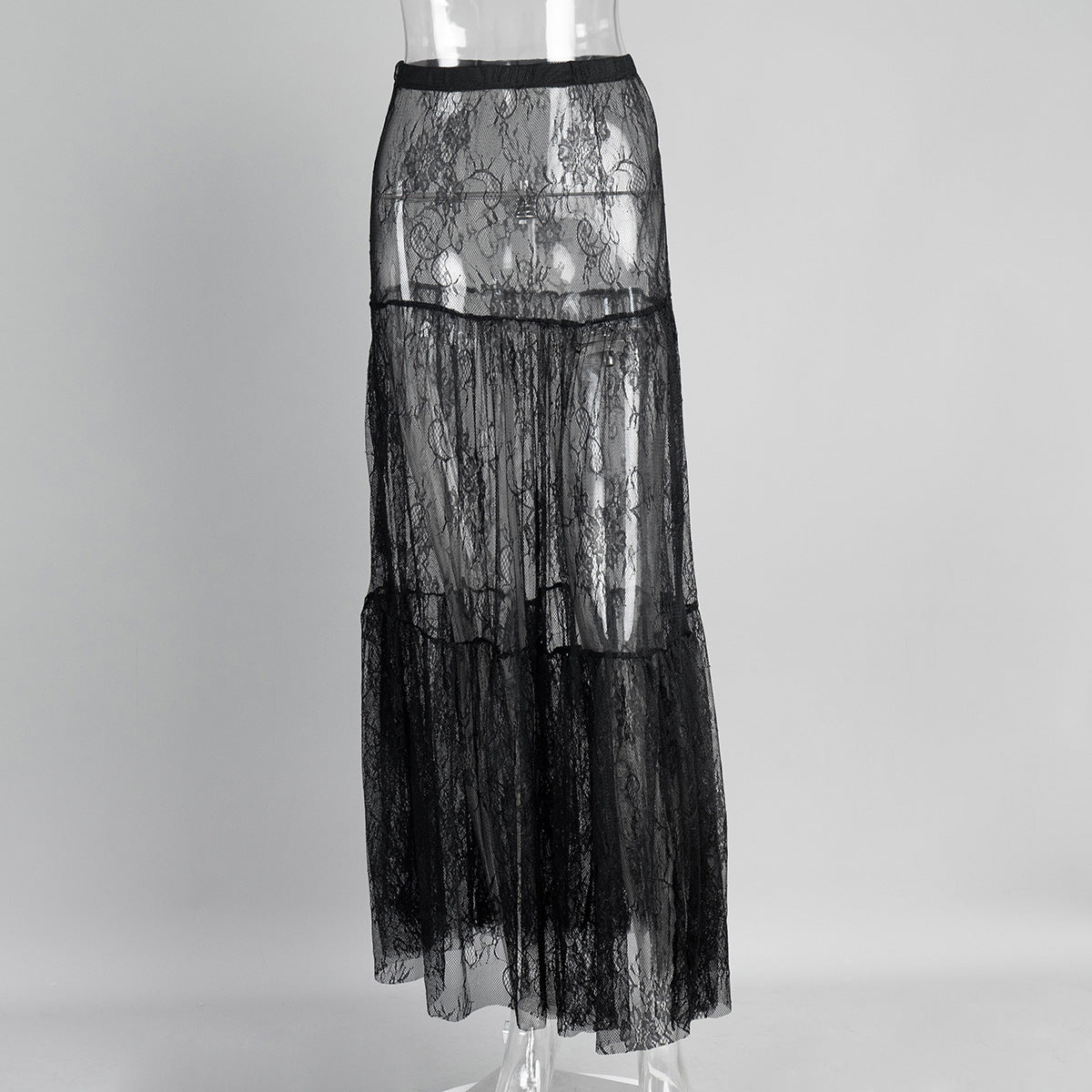 Black lace long skirt European and American summer new sexy perspective niche temperament skirt  dress