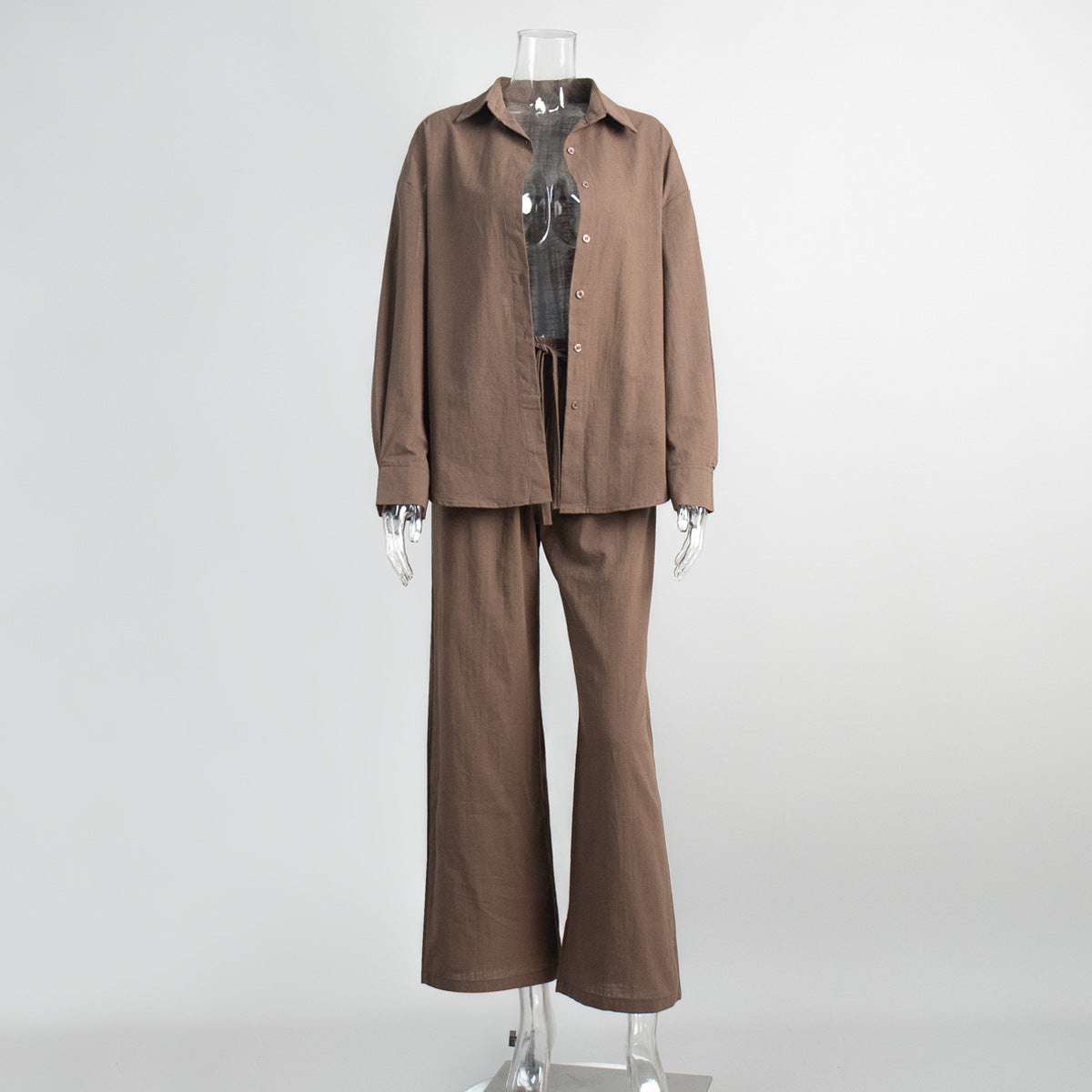Pure cotton shirt trousers set European and American spring and summer new loose long-sleeved shirt casual suits women