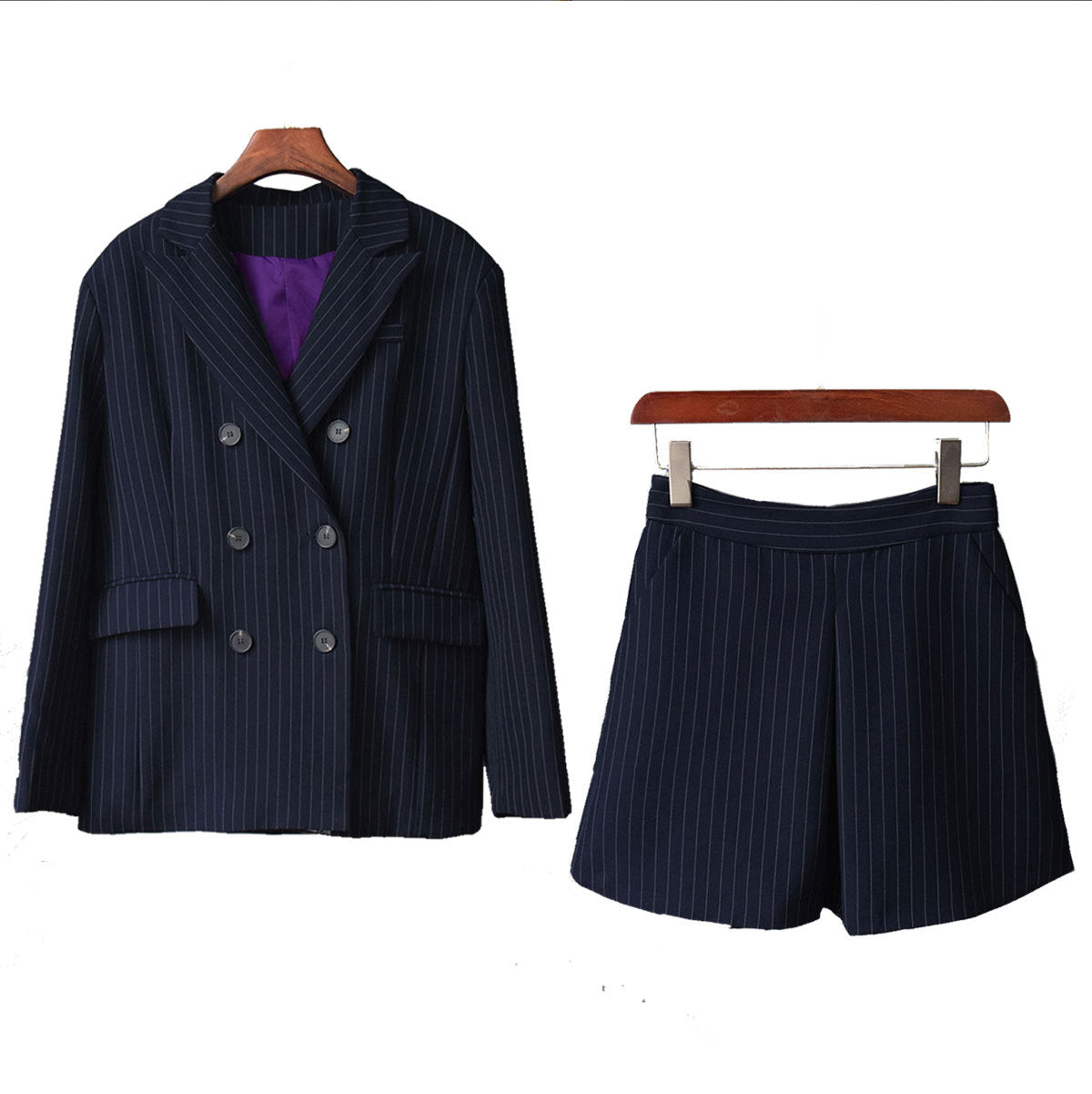 Striped suit shorts set European and American spring loose commuter suits + trouser skirt two-piece set