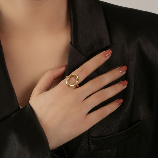 European and American hollow irregular geometric oval open ring women's fashion simple daily versatile index finger rings