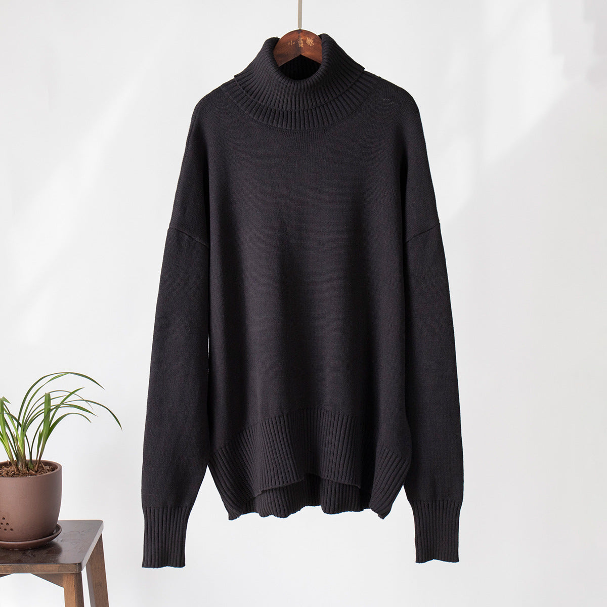 turtleneck sweater women's European, American autumn and winter loose sweater classic versatile solid color pullover sweater