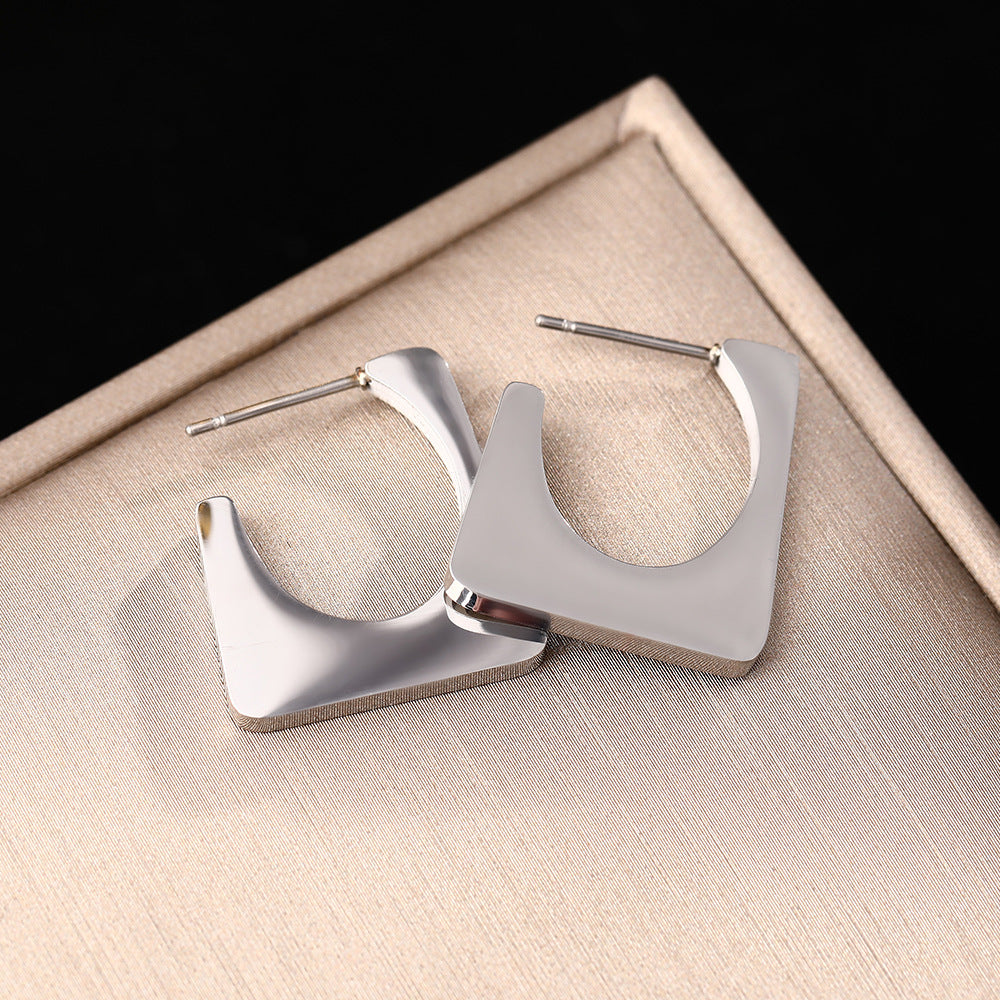 European and American cross-border ins personalized titanium steel earrings cold wind geometric versatile earrings fashion temperament earrings jewelry