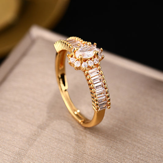 French retro micro-inlaid zircon ring women's versatile high-end sense light luxury personality INS wind open rings hand jewelry