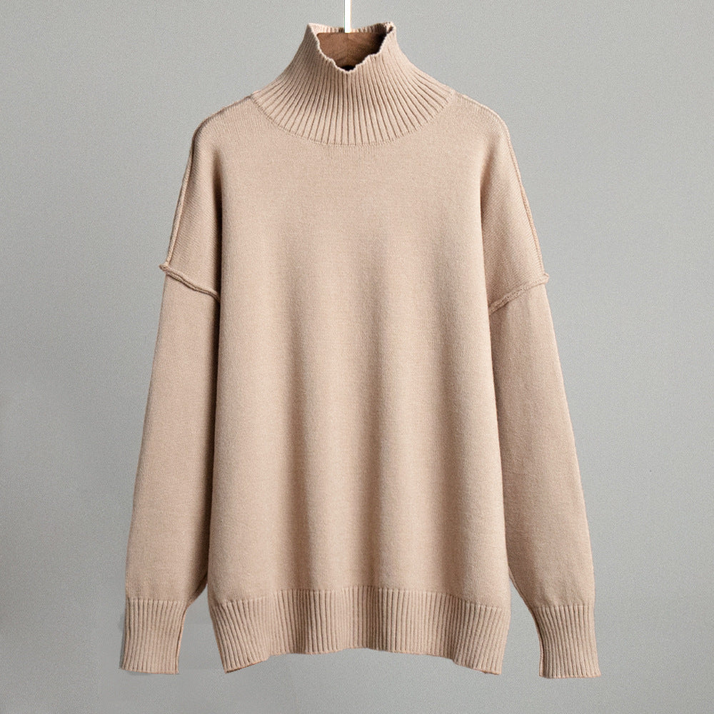 Cross-border splicing turtleneck sweater women's Europe, America, autumn and winter new casual loose lazy thickened sweater knitted jumper