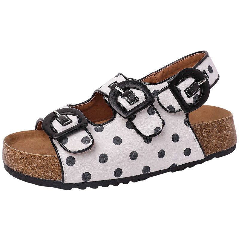 Polka dot platform Birkenstocks women's  new summer versatile and comfortable women wearing sandals with one foot and half drags  slippers