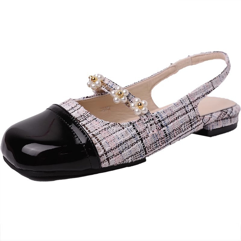 With skirt Mary Jane single shoes summer French small heel versatile pearl bag head sandals female new fairy style  beanie shoes