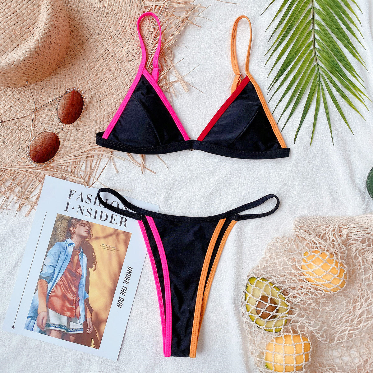 Swimsuit outer single bikini explosion solid color bikini women's split swimsuit triangular bikini