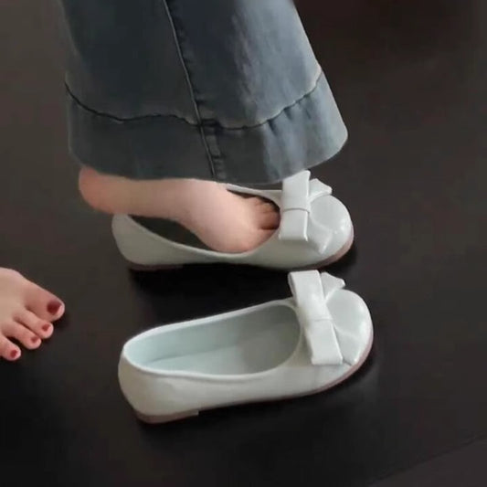 48 hours delivery, new Korean version of gentle temperament, round head, shallow mouth bow, versatile four-season single beanie shoes, flat women's shoes