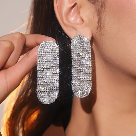 European and American luxury super flash rhinestone long earrings for women, high-end fashion small face earrings, ear jewelry earrings