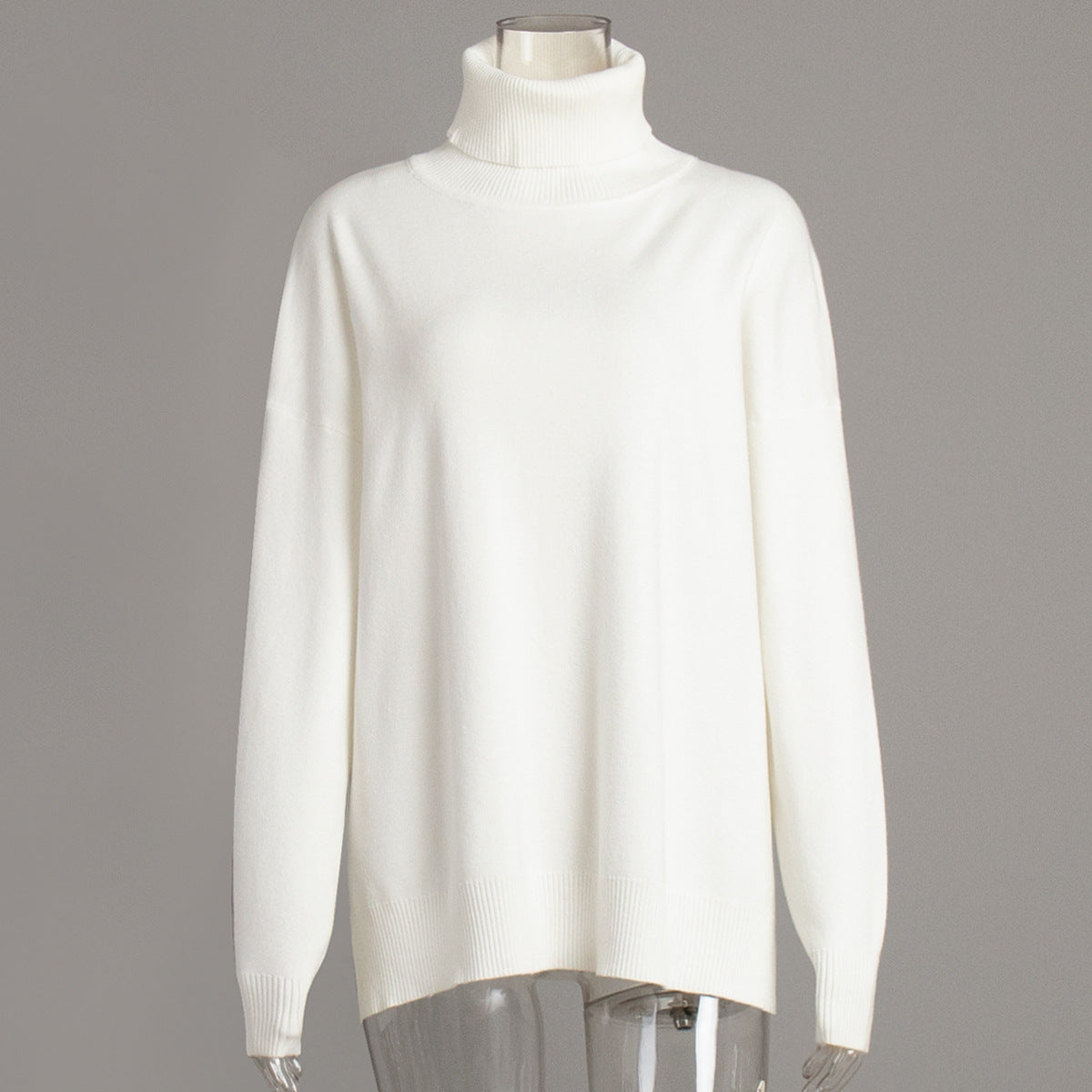 Cross-border turtleneck sweater women's autumn and winter new casual sweater European and American style split fork loose solid color knitted sweater
