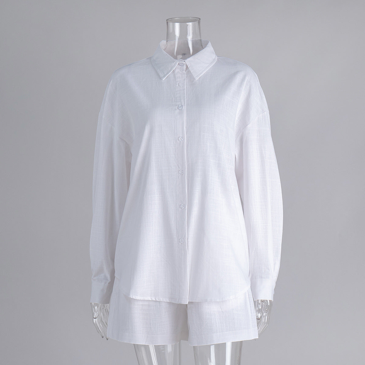Pure cotton cardigan long-sleeved shorts set spring and summer outer wear simple solid color European and American style casual suits women