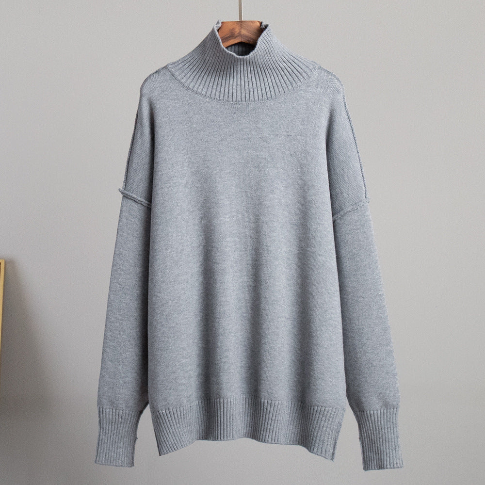 Cross-border splicing turtleneck sweater women's Europe, America, autumn and winter new casual loose lazy thickened sweater knitted jumper