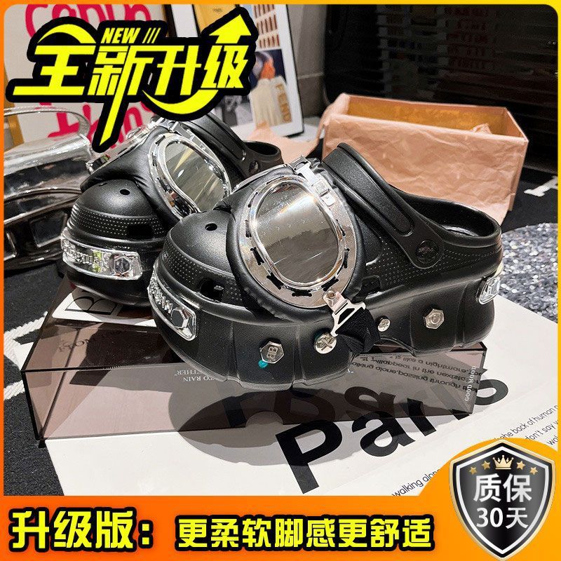 [BRSO] Paris hole shoes summer punk style heightened thick-soled metal rivets fashion slippers bag head sandals