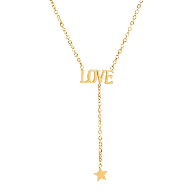 European and American cross-border titanium steel necklace female love letter fringed star Valentine's Day ins wind collarbone chain personalized jewelry