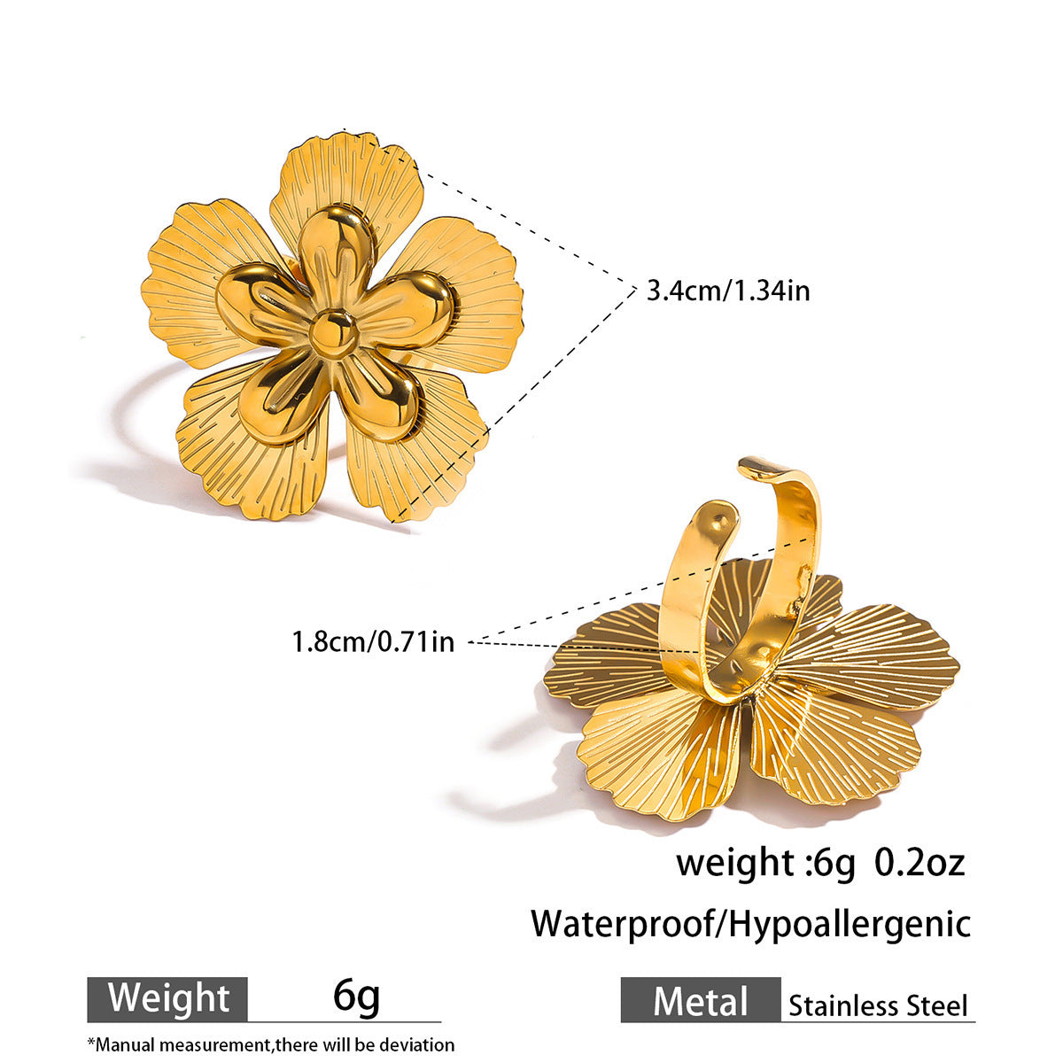 Malt stainless steel non-fading flower rings female three-dimensional opening design ring exaggerated European and American jewelry