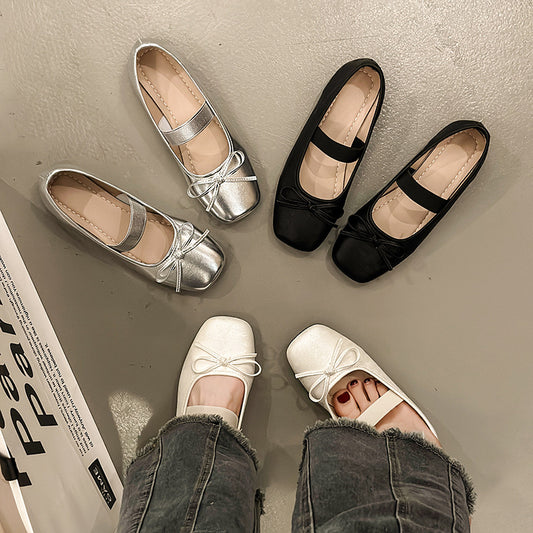 French fairy style bow single shoes in the summer of new gentle matching skirt soft-soled ballet single  beanie shoes women
