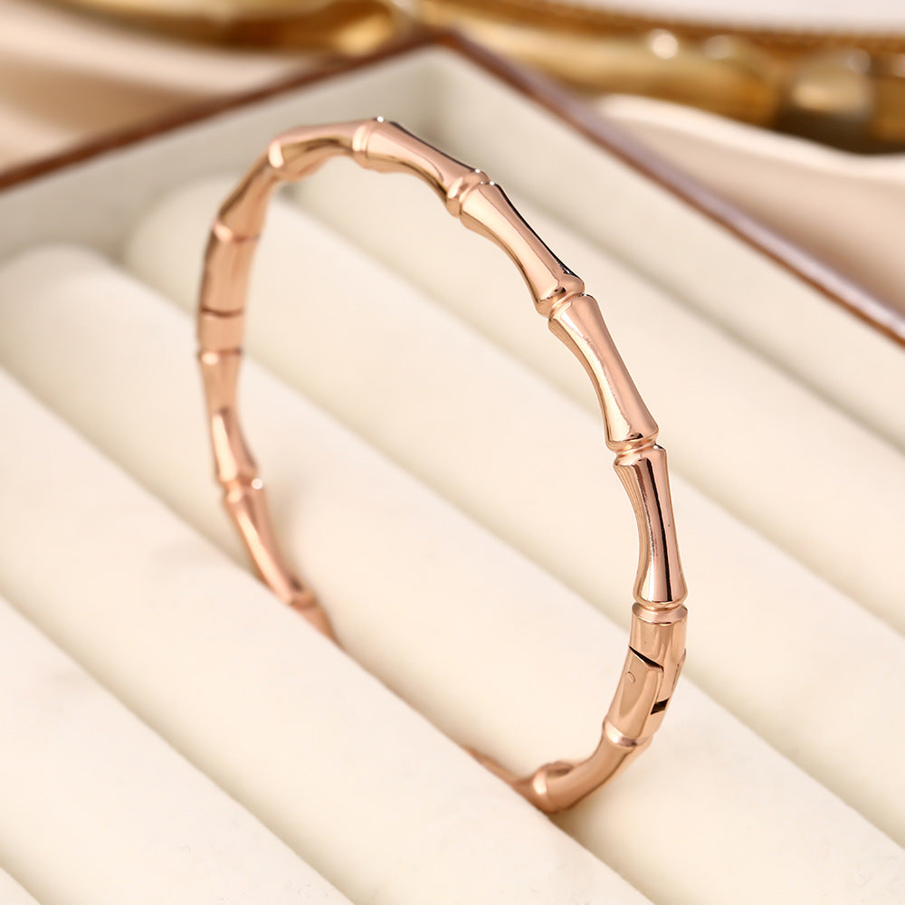 Cross-border hot-selling titanium steel bracelet women's non-fading bamboo buckle niche design sense fashion temperament retro hand jewelry