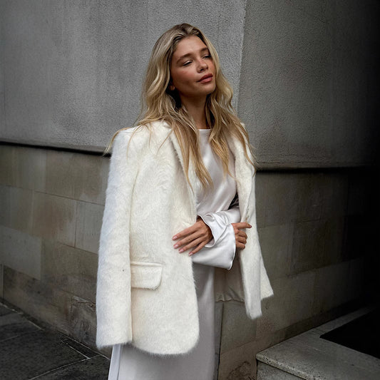 Celebrity style loose lapel plush jackets autumn and winter cross-border European and American INS explosion long-sleeved coat coat women