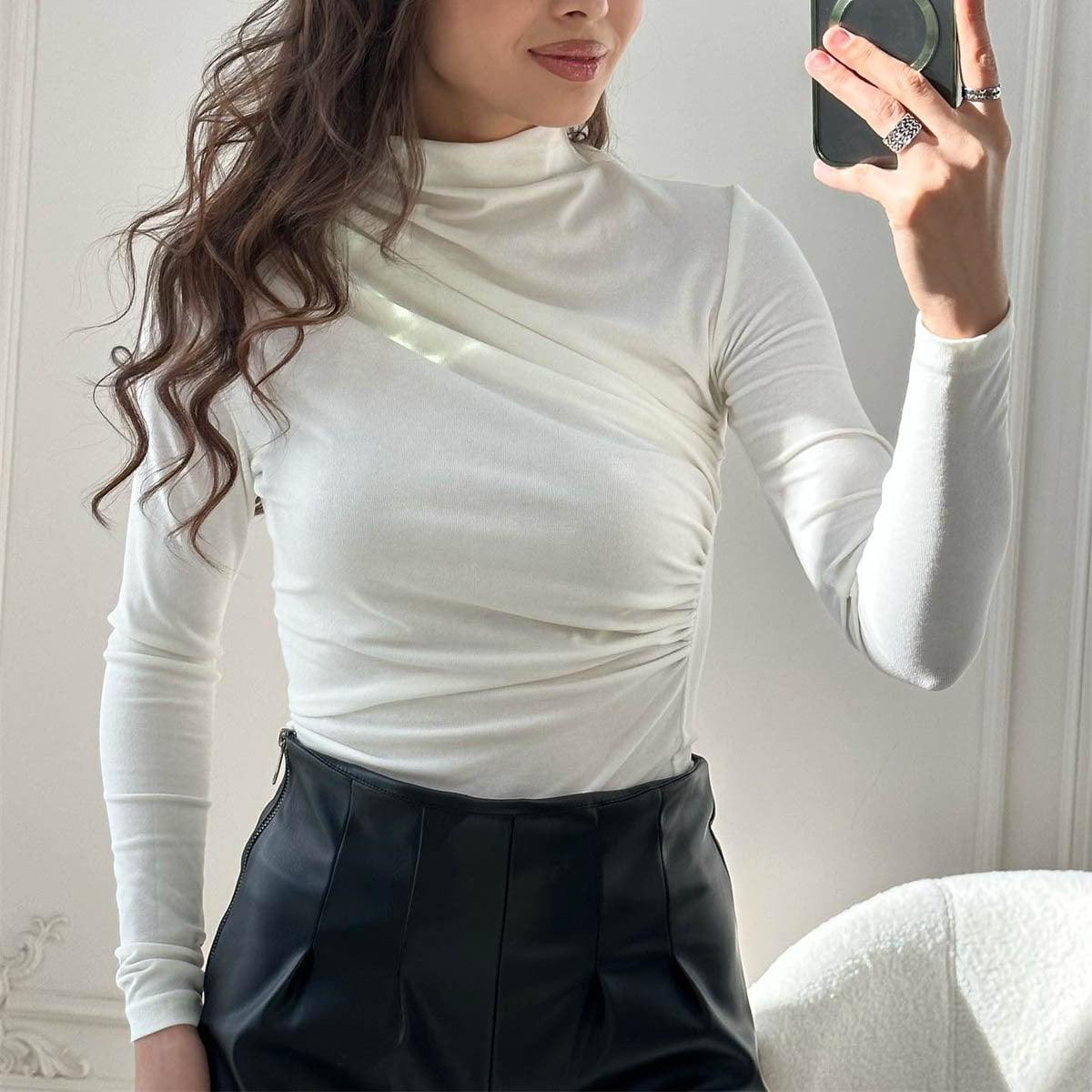 European and American women's long-sleeved top, sexy new T-shirt stand-up collar slim-fitting bottoming shirt top