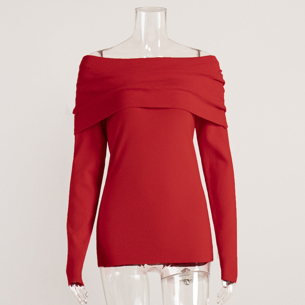Sweater women's autumn and winter European and American style long-sleeved knitted bottoming shirt one-word shoulder sexy slim-fitting off-the-shoulder top