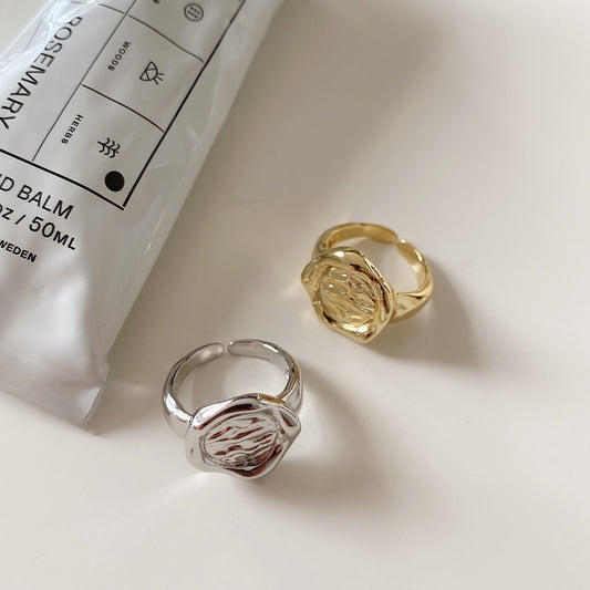 French Open Ring Vintage Irregular Bump Texture Abstract Pattern Rings