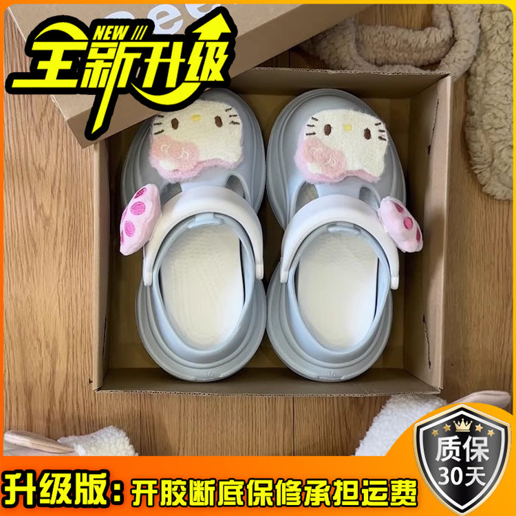 new muffin hole shoes female Mary Jane cute cartoon platform beach non-slip outer wear bag head cool slippers