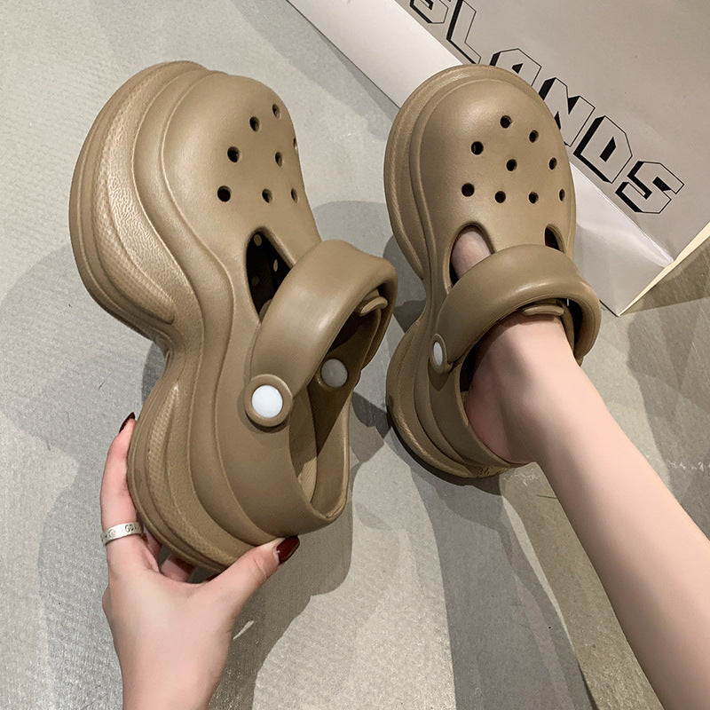 Muffin thick-soled hole shoes women's summer versatile fashion solid color heightening non-slip Internet celebrity beach bag head cool slippers