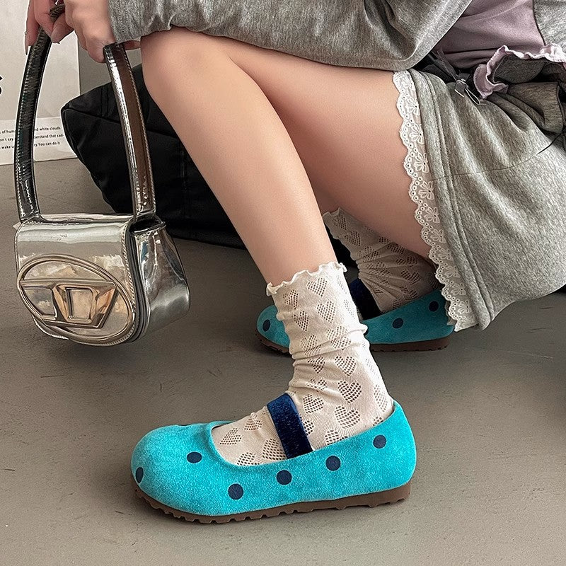 Shallow mouth Mary Jane single shoes children's spring and summer  new fairy wind ballet polka dot flat beanie shoes