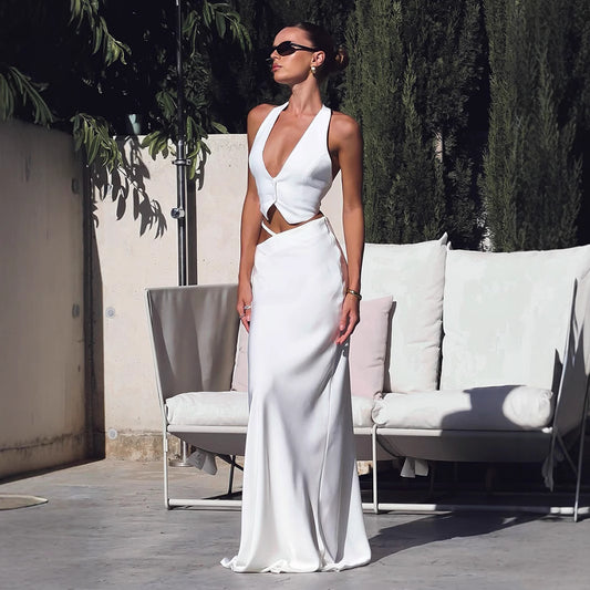 Solid color long skirt, European, American spring and summer new comfortable and soft temperament slim skirt women  dress