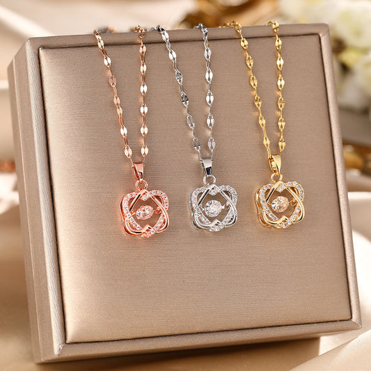 European and American cross-mirror smart double love titanium steel necklace female personality beating heart pendant high-end sense collarbone chain jewelry