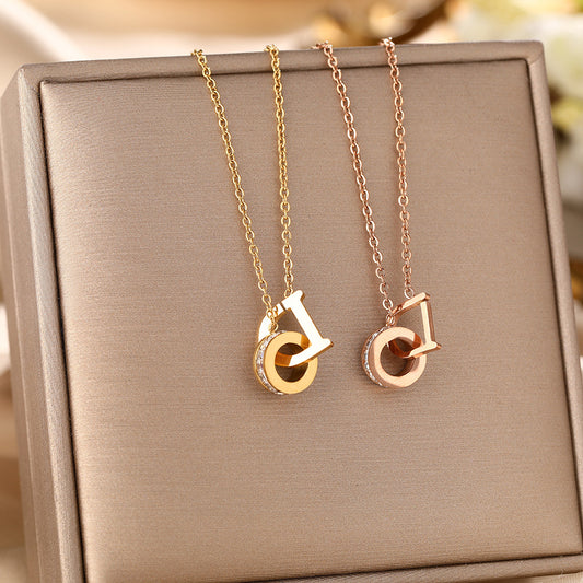 European and American ins titanium steel necklace women's D letter circle pendant light luxury temperament cold wind collarbone chain jewelry does not fade