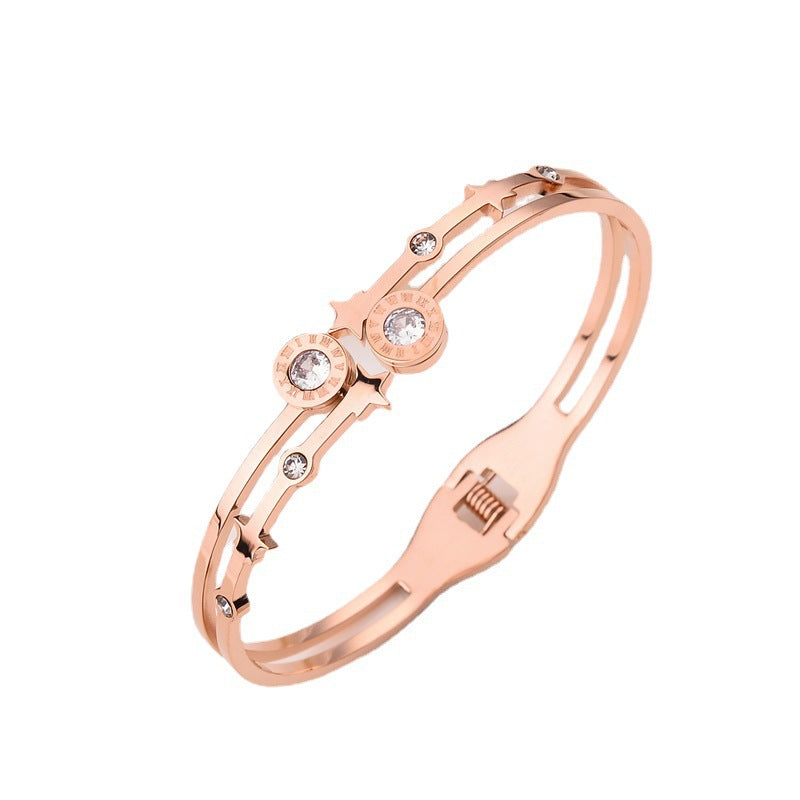 Cross-border new titanium steel bracelet female Roman double ring double diamond zircon high sense Internet celebrity bracelet creative fashion jewelry