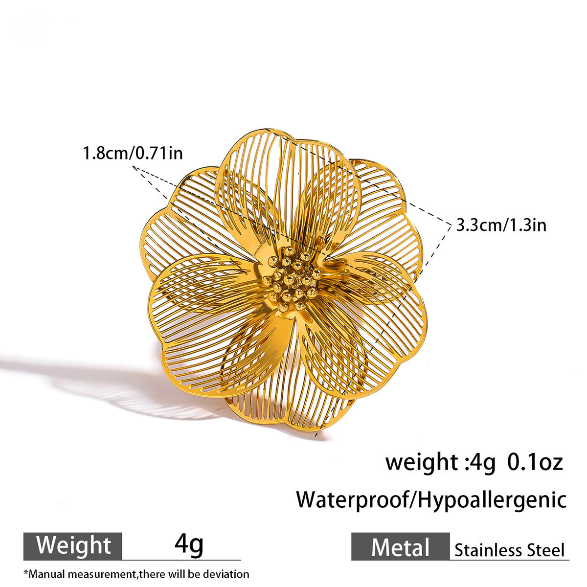 Malt stainless steel non-fading flower rings female three-dimensional opening design ring exaggerated European and American jewelry