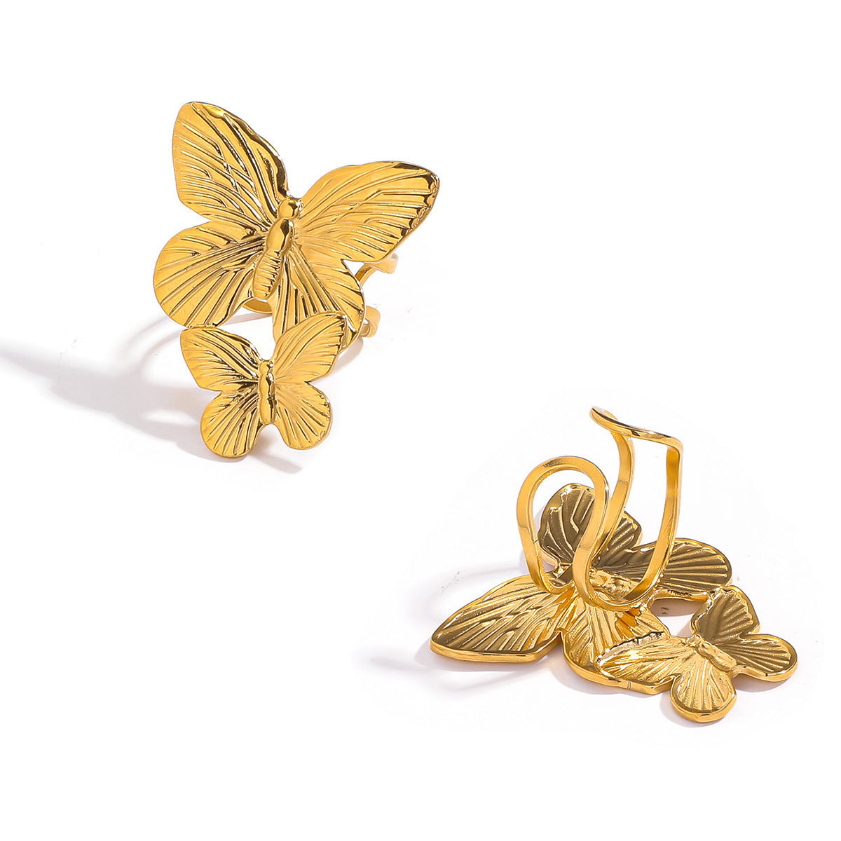 Malt European and American stainless steel titanium steel butterfly open rings ring ring earrings earrings light luxury high-end set jewelry