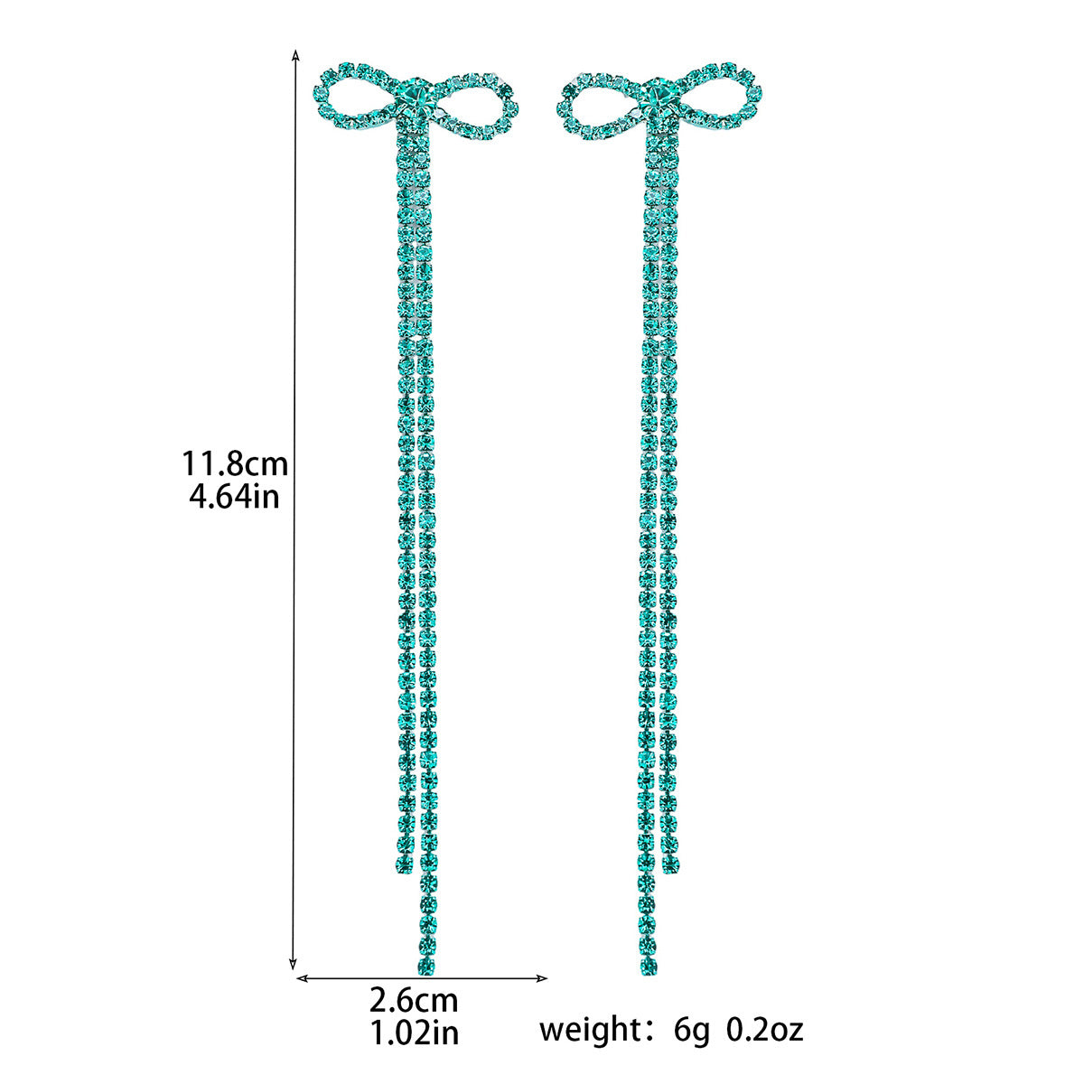 DINGKA Classic Blue Crystal Long Fringed Bow Earrings Women's, Stylish Shiny Crystal Stud Earrings Earrings