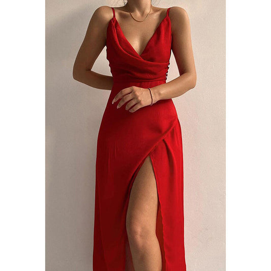 Summer new sexy v-neck suspenders, split ends fashion slim dress women's clothing