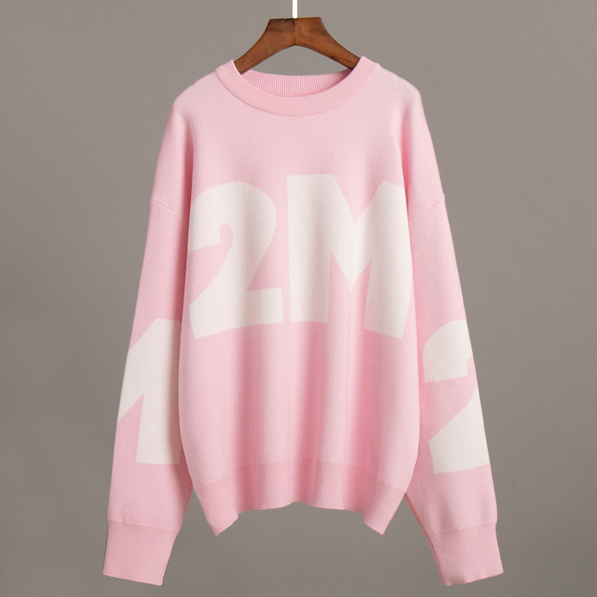 Alphabet sweater European, American autumn and winter knitting fashionable versatile contrasting color temperament round neck loose letter sweater