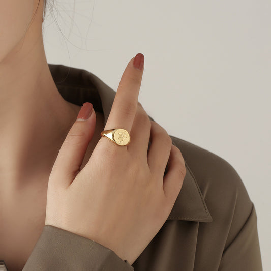 European and American glossy oval opening adjustable ring women's fashion light luxury retro simple versatile index finger rings