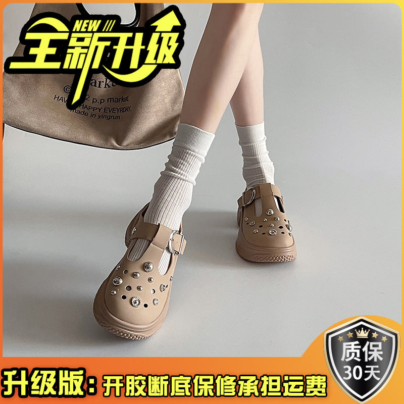 Casual hole shoes  summer and spring new European niche rhinestone thick sole heightening simple fashion bag head sandals slippers