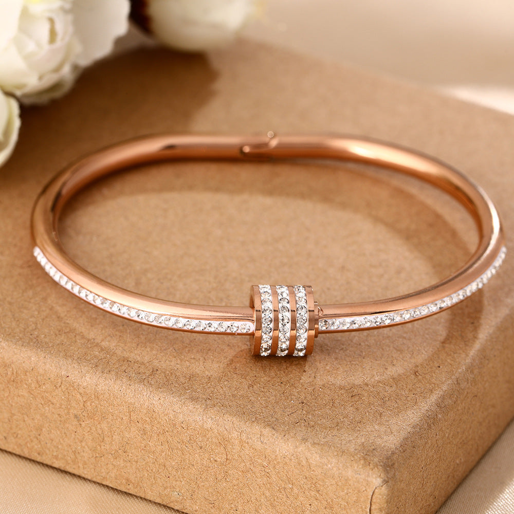 European and American cross-border hot-selling titanium steel bracelet women's small waist with diamonds, fashionable, simple and creative bracelet, hand jewelry does not fade