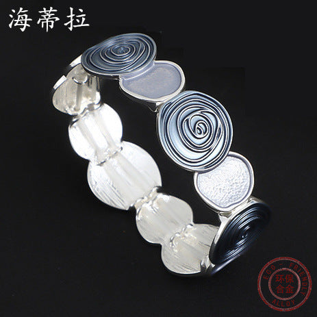 New round rose oil environmentally friendly alloy bracelet, artificial color oil elastic adjustable bracelet