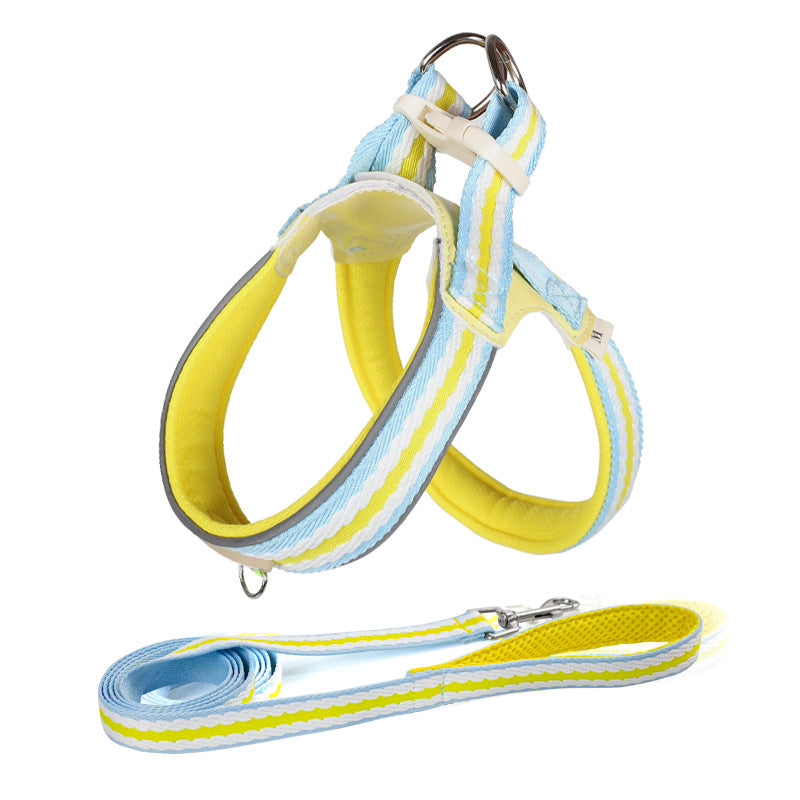Summer dog leash contrasting colors soft breathable pet chest strap small dog dog chest back walking dog toy