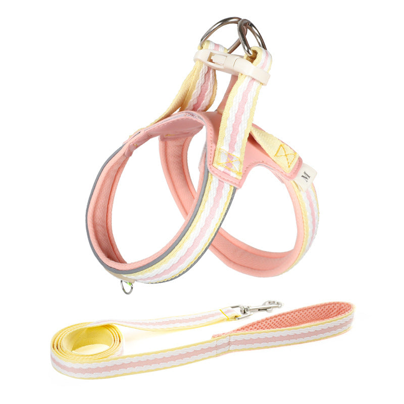 Summer dog leash contrasting colors soft breathable pet chest strap small dog dog chest back walking dog toy