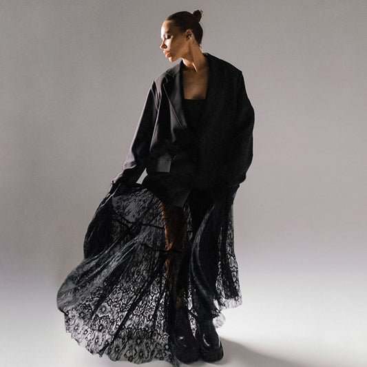 Black lace long skirt European and American summer new sexy perspective niche temperament skirt  dress