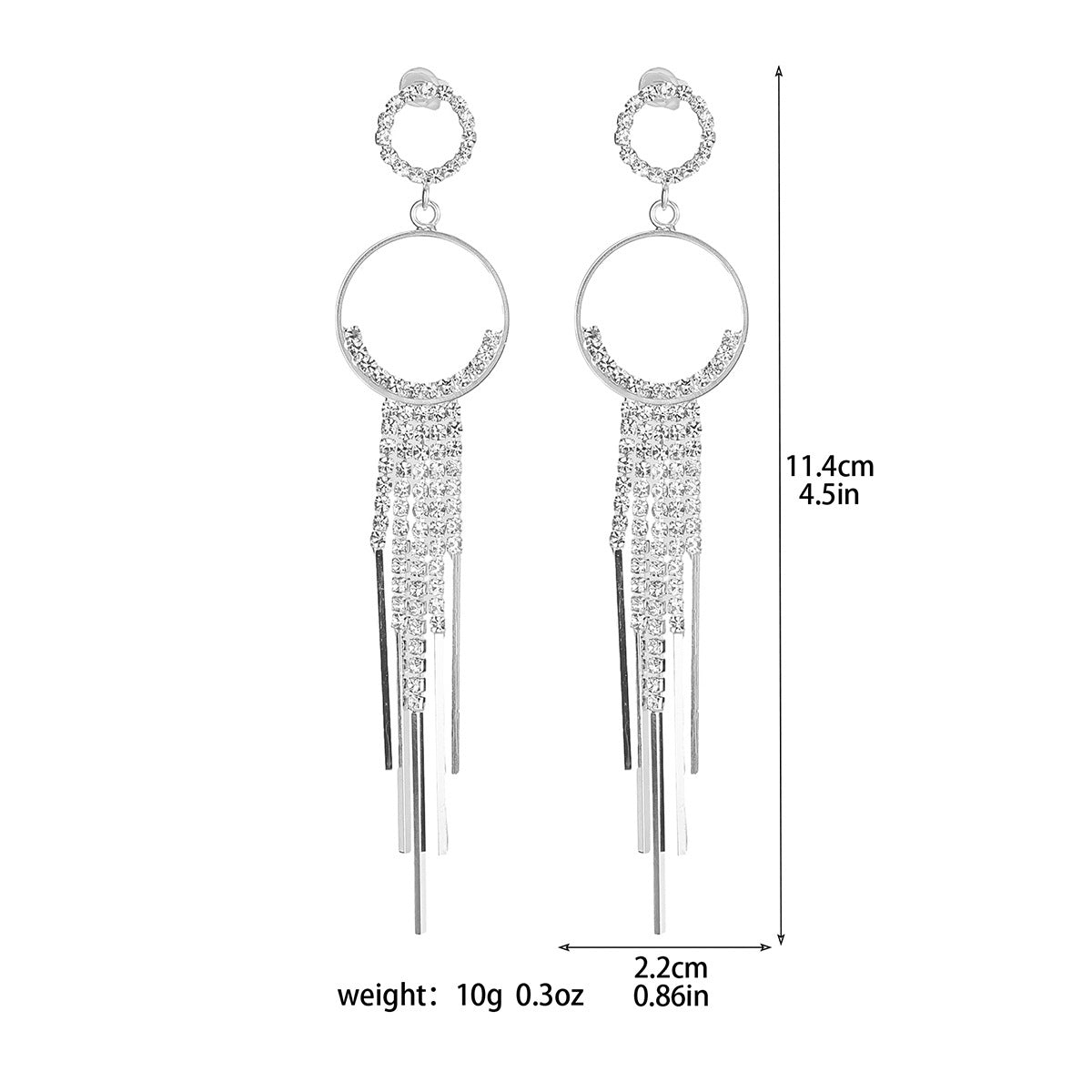 European and American fashion exaggerated full diamond fringed earrings femininity socialite long earrings Internet celebrity earrings show face thin earrings