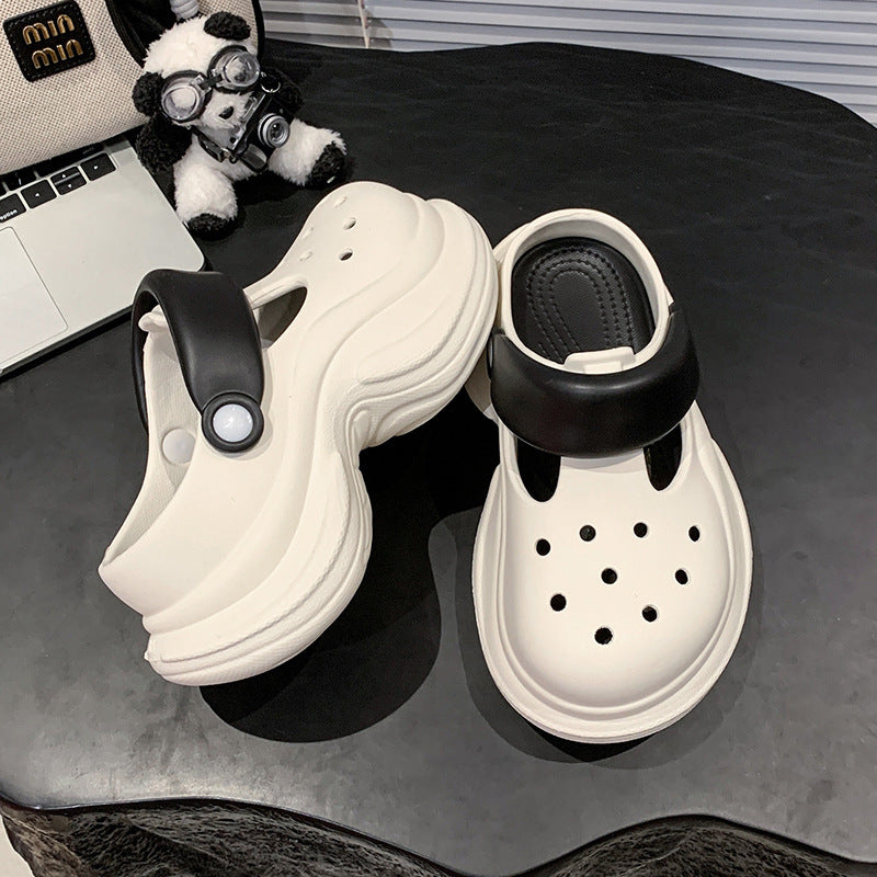 Muffin thick-soled hole shoes women's summer versatile fashion solid color heightening non-slip Internet celebrity beach bag head cool slippers