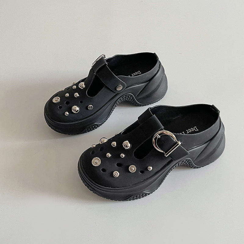 Casual hole shoes  summer and spring new European niche rhinestone thick sole heightening simple fashion bag head sandals slippers