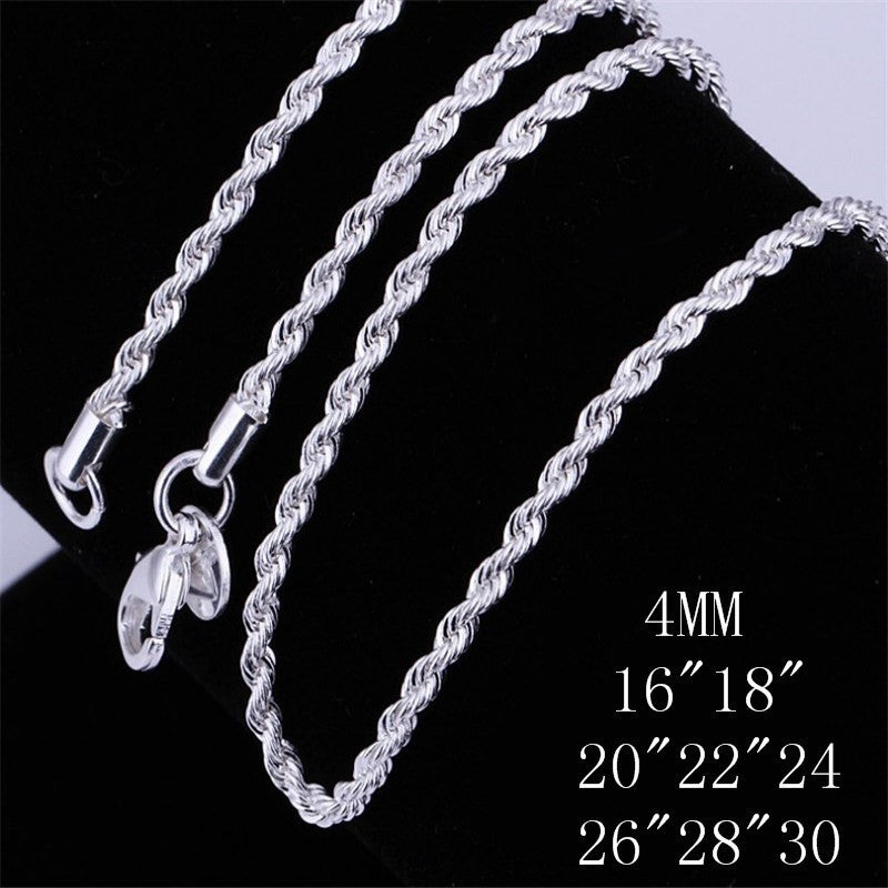 Dragon and Twist Chain Necklace 4mm Silver Plated Necklace, Hot Selling in Europe and America, Silver Plated Twist Necklace